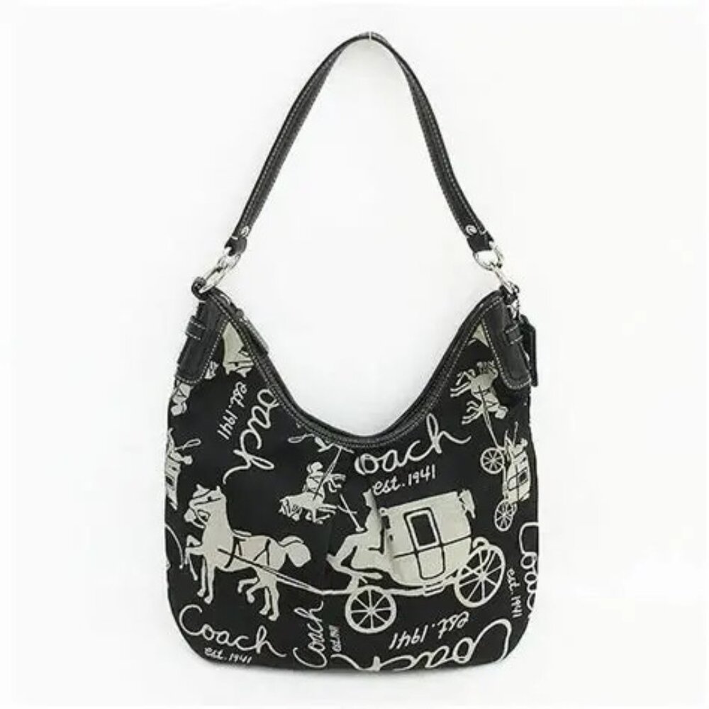 Euc Coach Horse & Carriage Black Shoulder Bag Purse